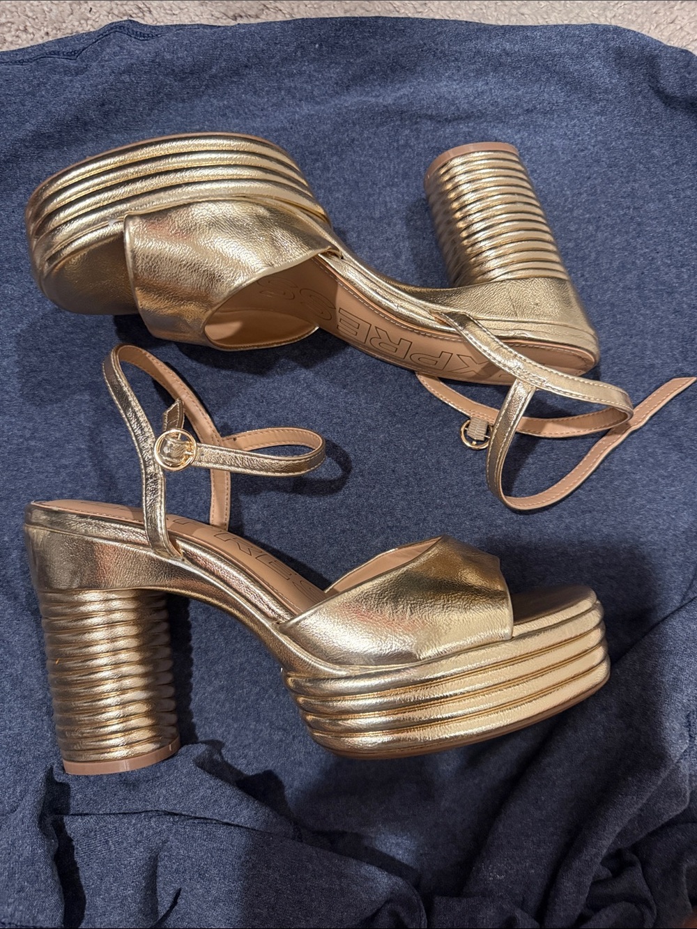 Express Metallic Gold Platform Block Heel Sandals